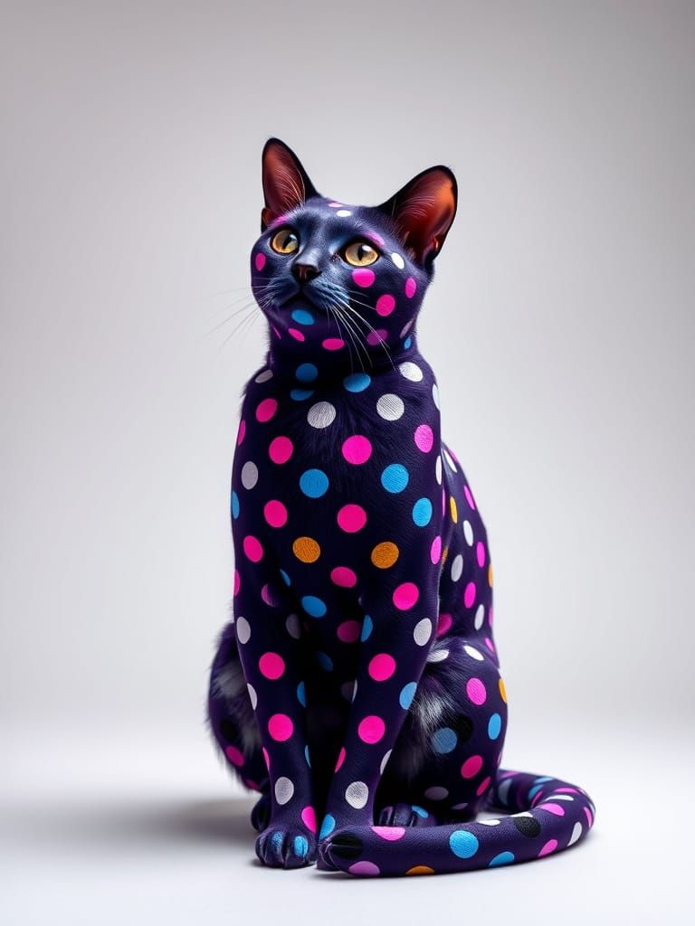 Elegant Polkadot Cat in Colorful Pattern