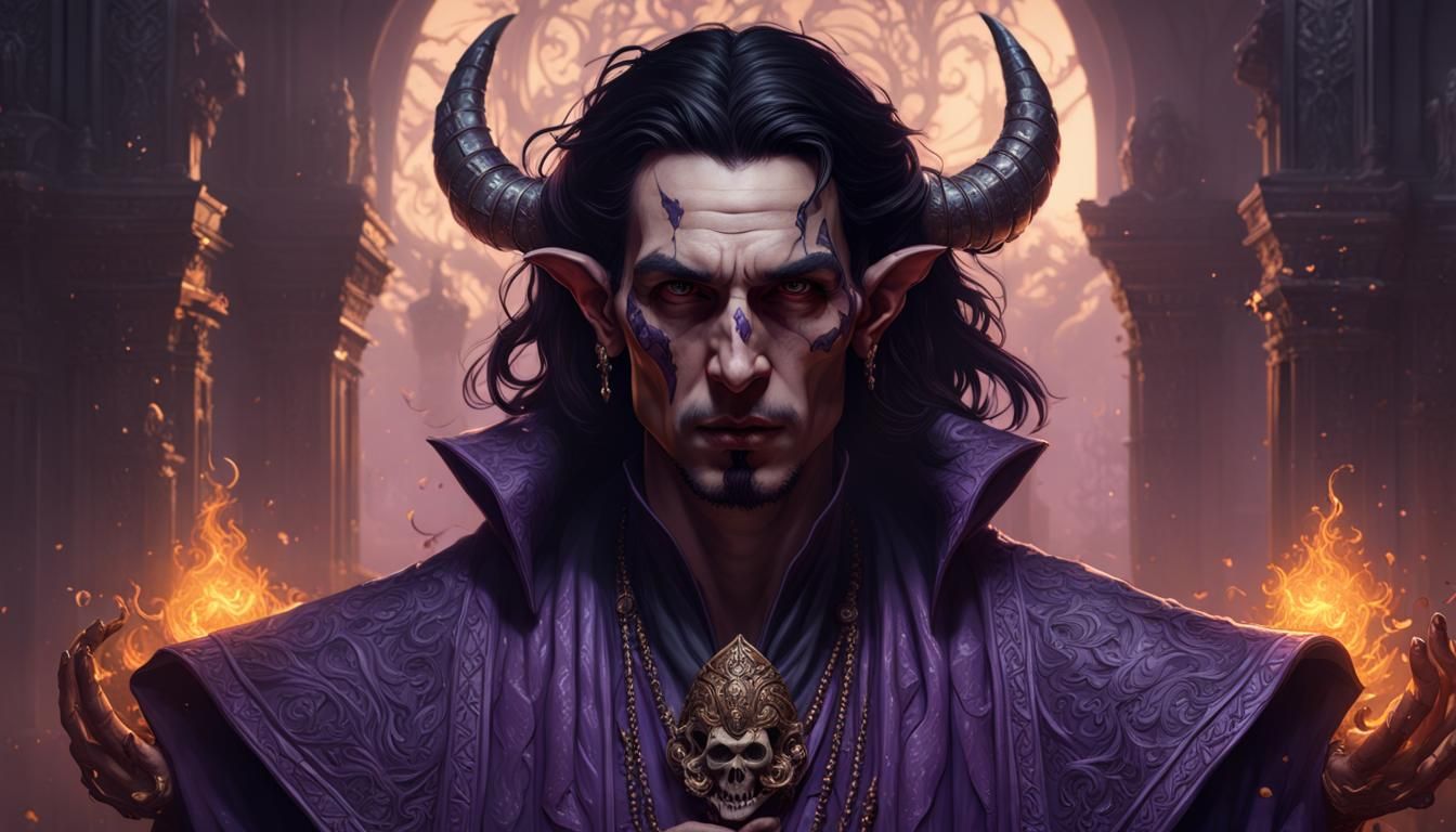 Dark Fantasy Incubus Necromancer Portrait in Ornate Robes