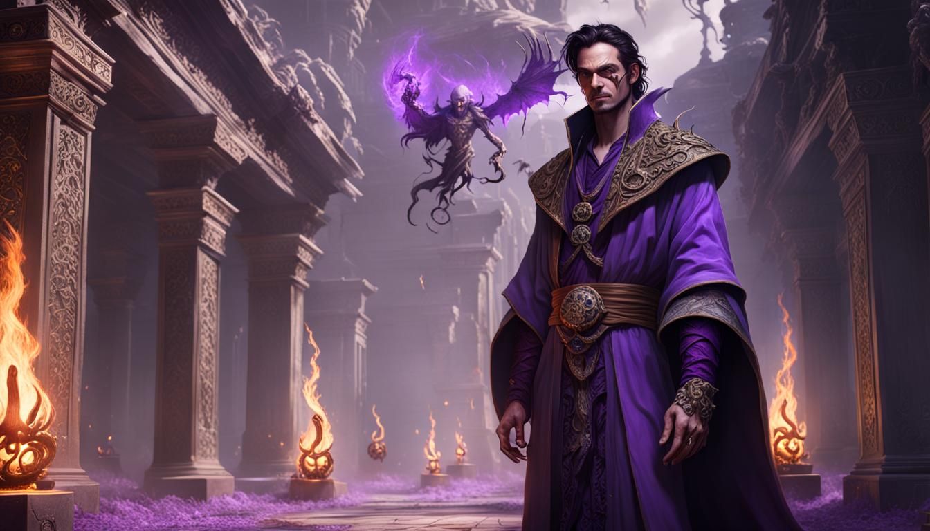 Incubus Necromancer in Ornate Robes, Dark Fantasy Art