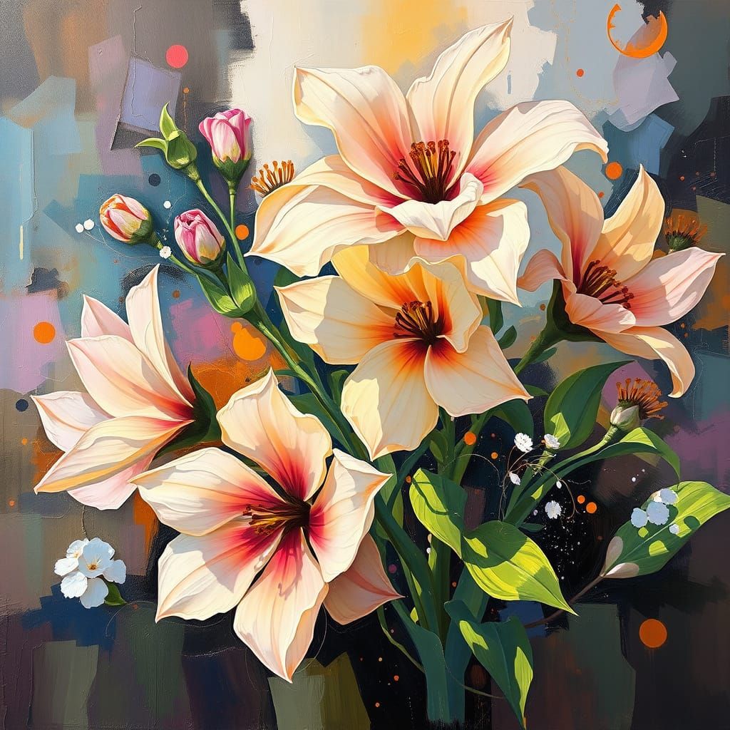 Soft Bloom Patterns in Neon Hues, Abstract Oil Painting