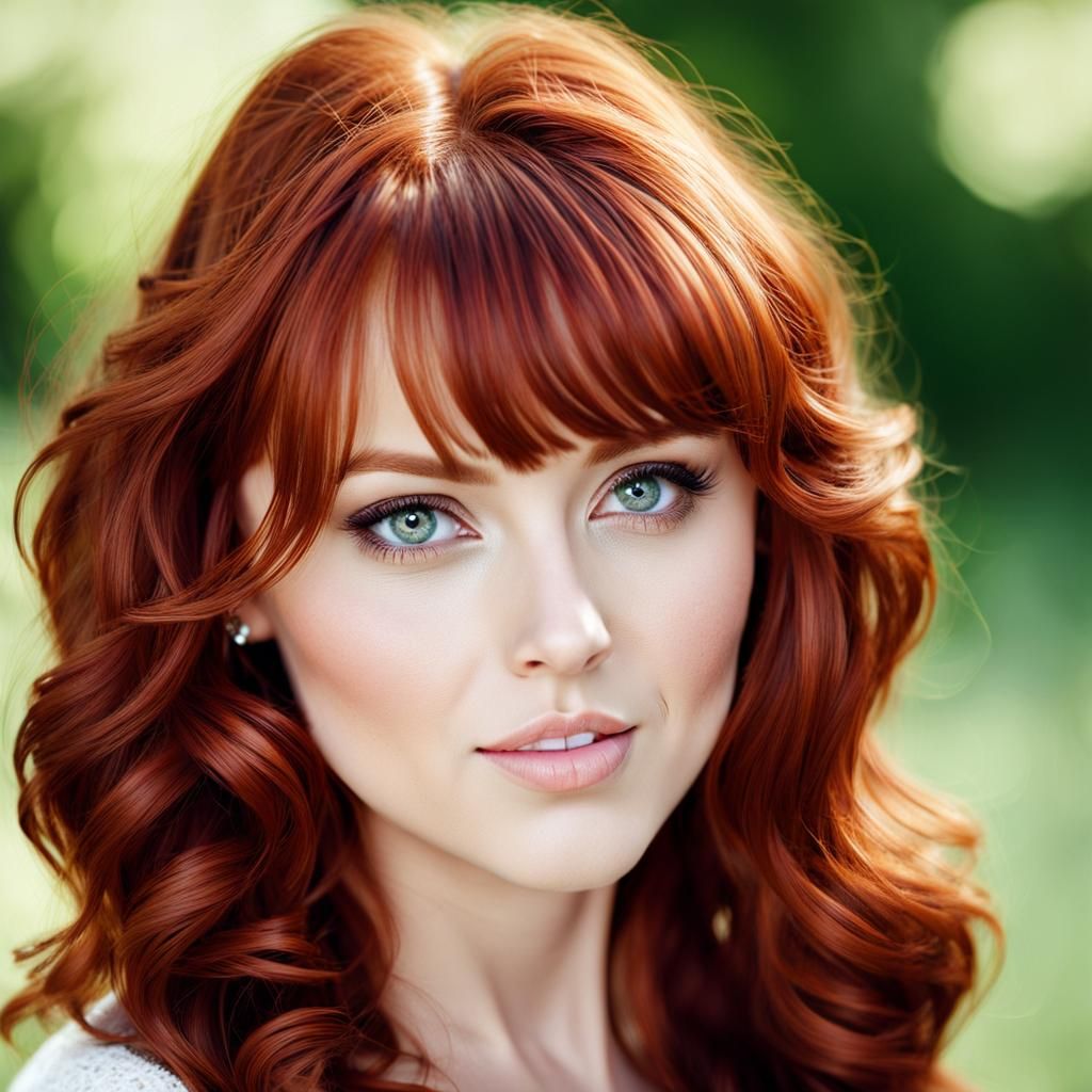 Beautiful Woman with Red Hair and Bright Eyes