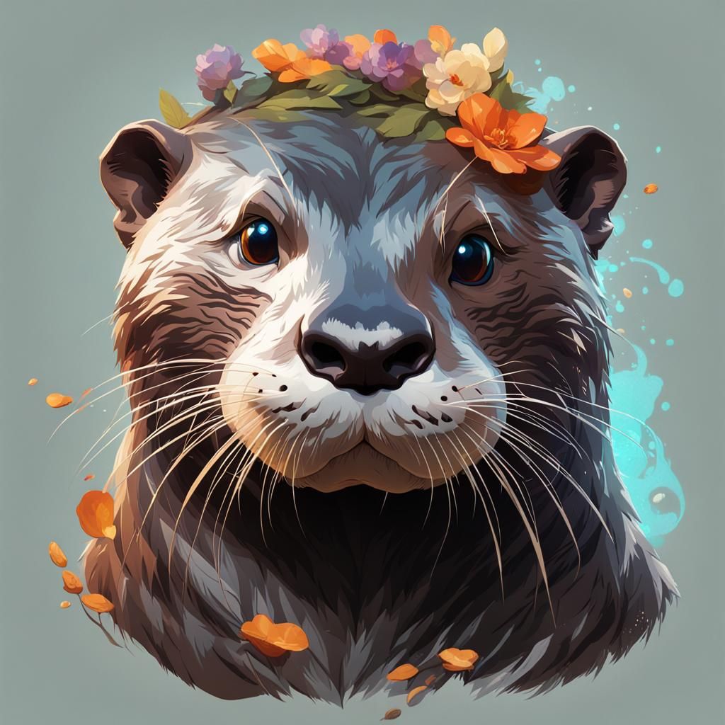Detailed Otter Portrait in Art Nouveau Style