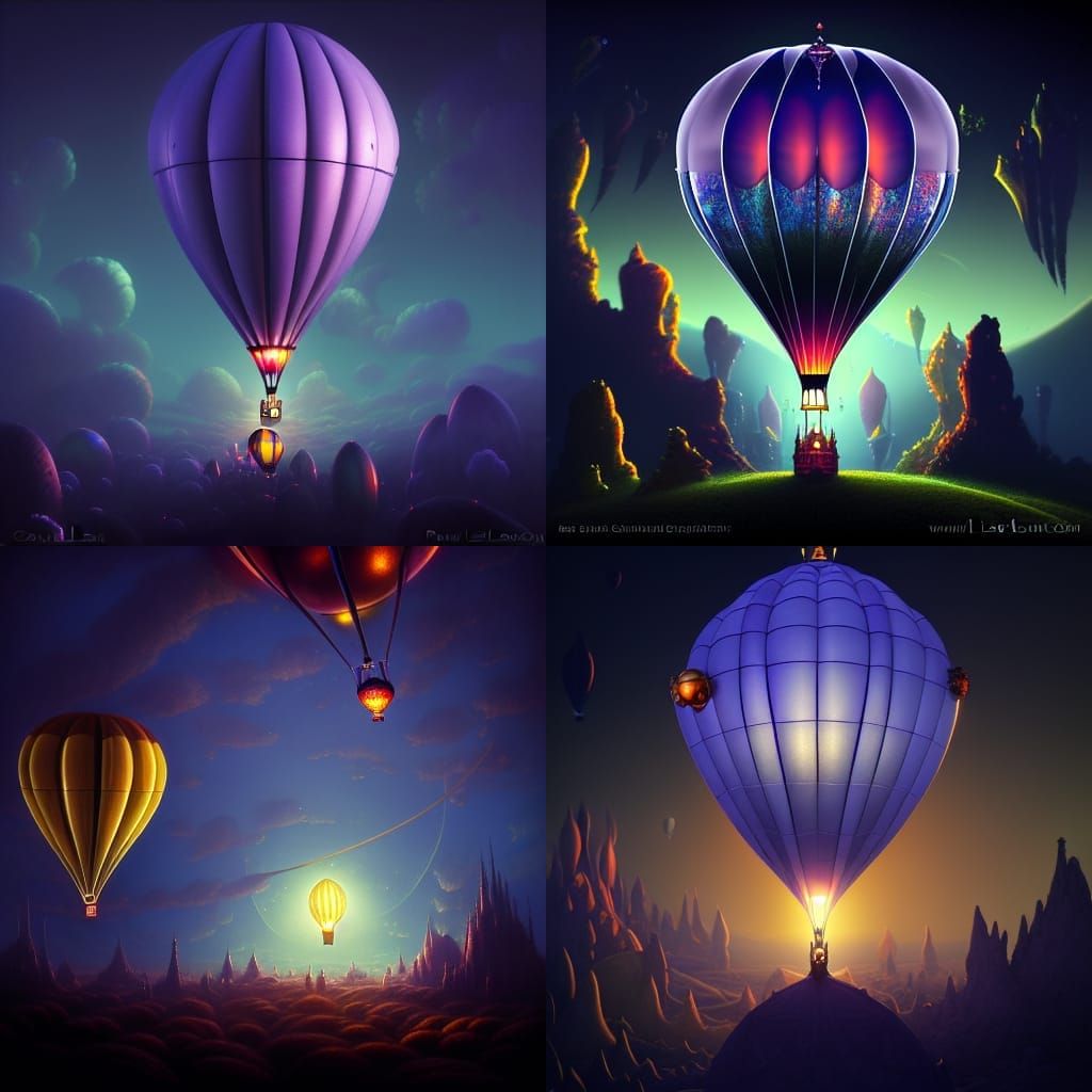 Gothic Stained Glass Hot Air Balloon in Crowded Sky