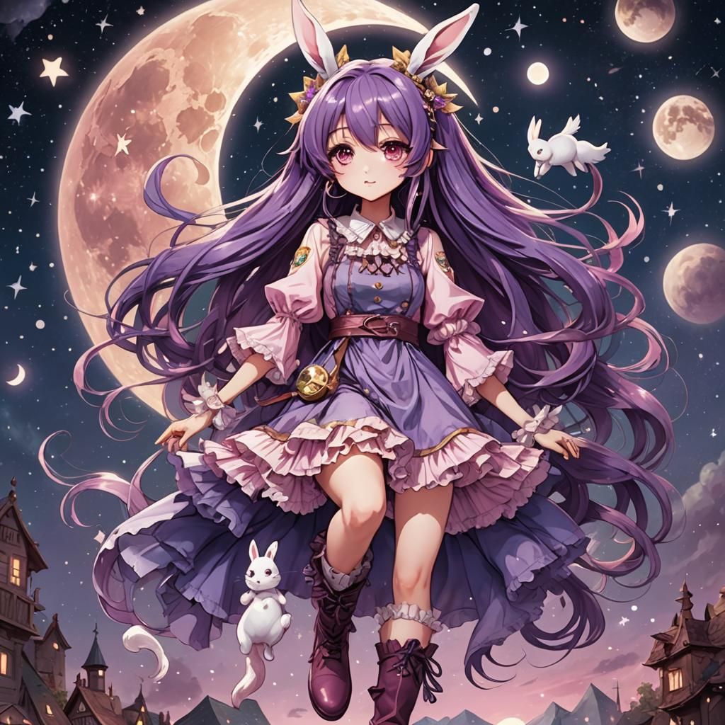 Anime Girl Holds the Moon in Moe Style