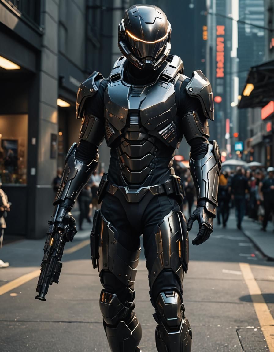 Sci-Fi Supersoldier in Black Nanotech Armor