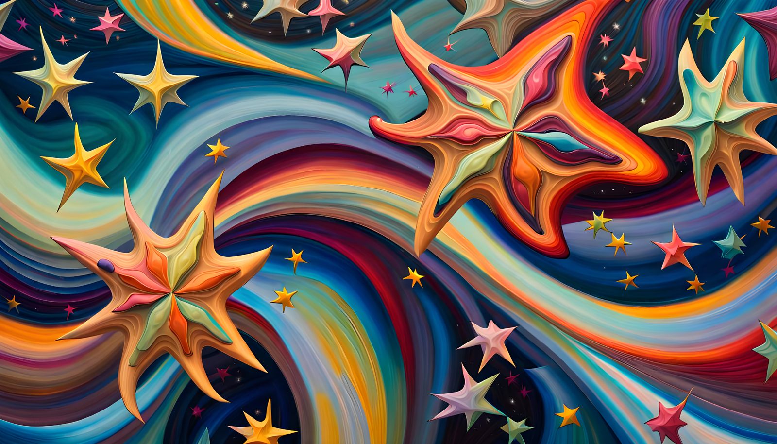 Iridescent Stars in Aboriginal Impasto Oil Painting