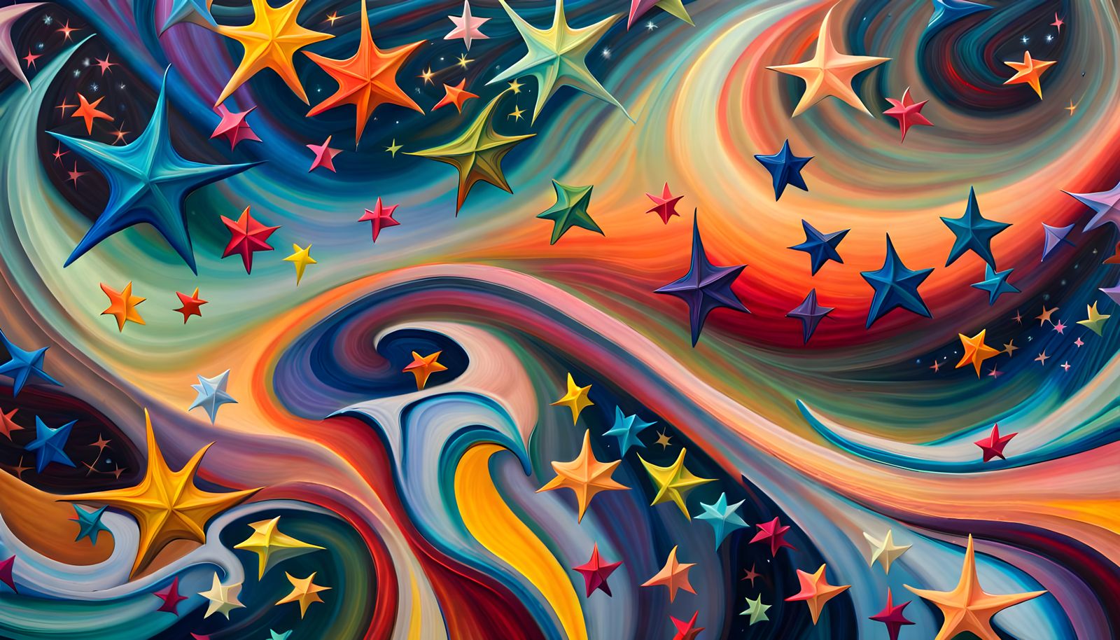 Iridescent Stars in an Aboriginal Impasto Oil Painting