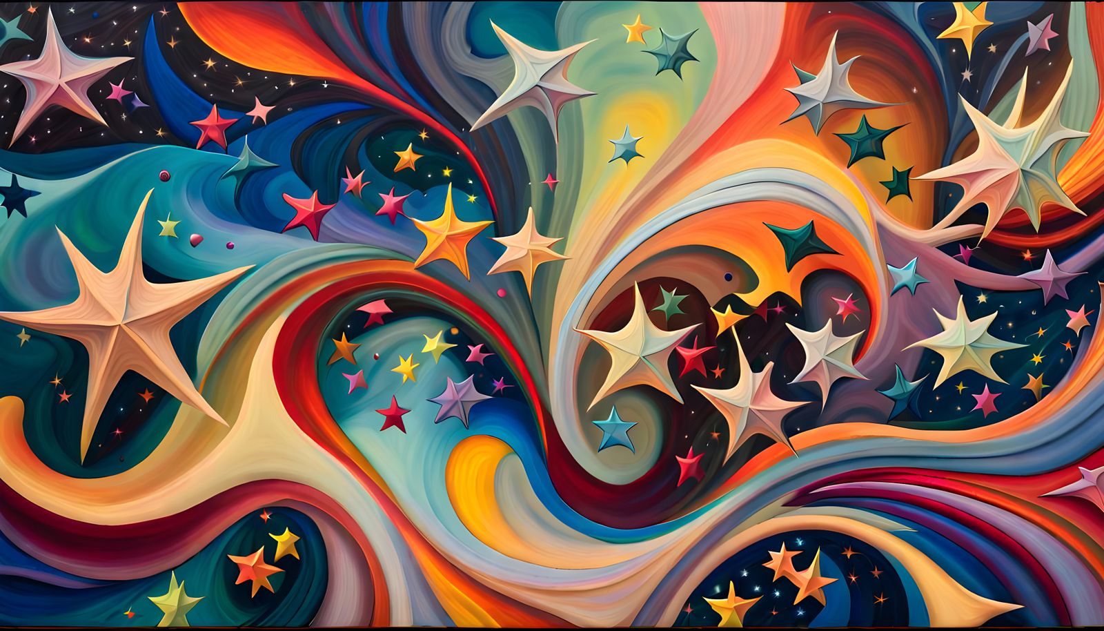 Iridescent Star Cluster in Thick Textured Oil Painting