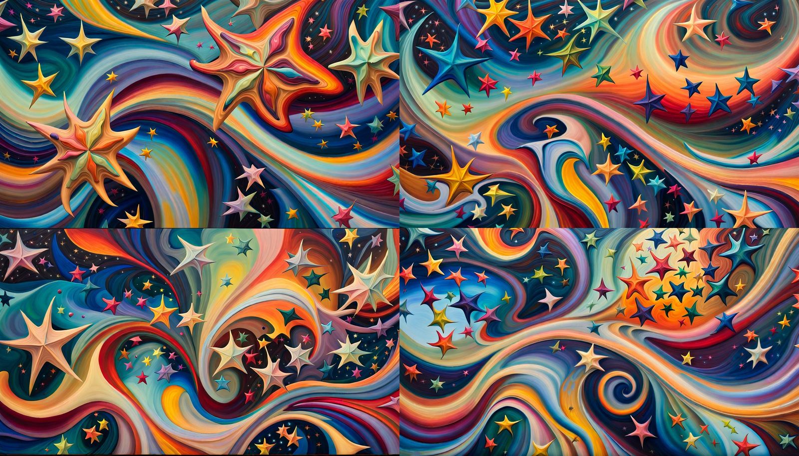 Iridescent Stars in Aboriginal Impasto Oil Painting Style