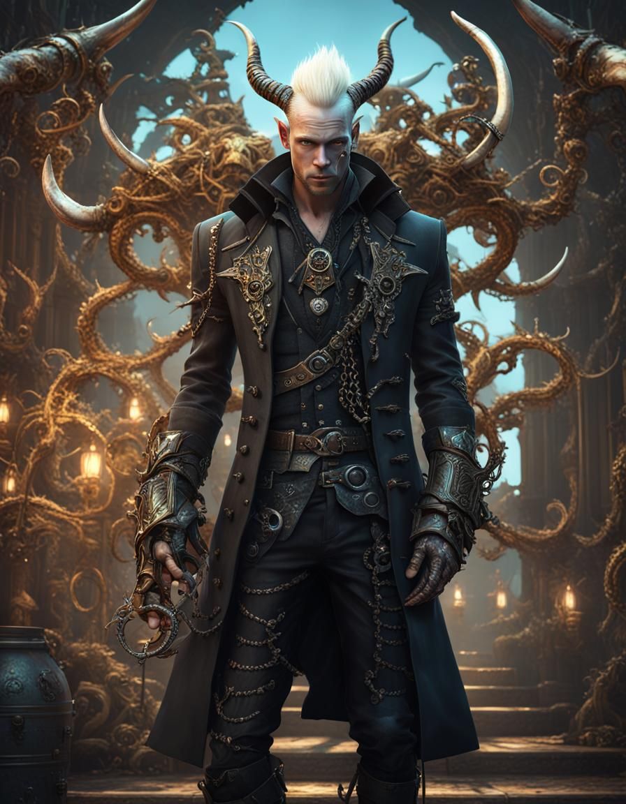 Albino Pirate Punk with Mechanical Body, Fantasy Art