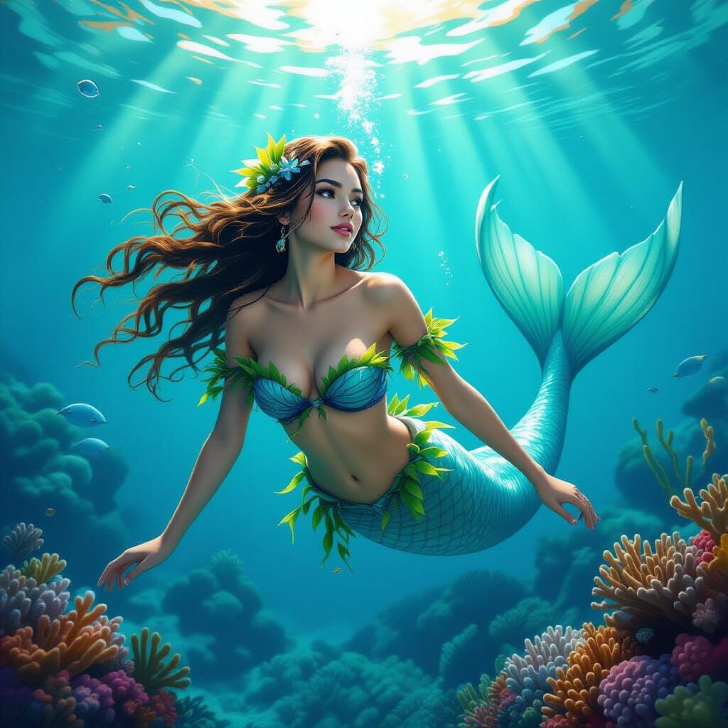 Photorealistic Mermaid with Seaweed Bra