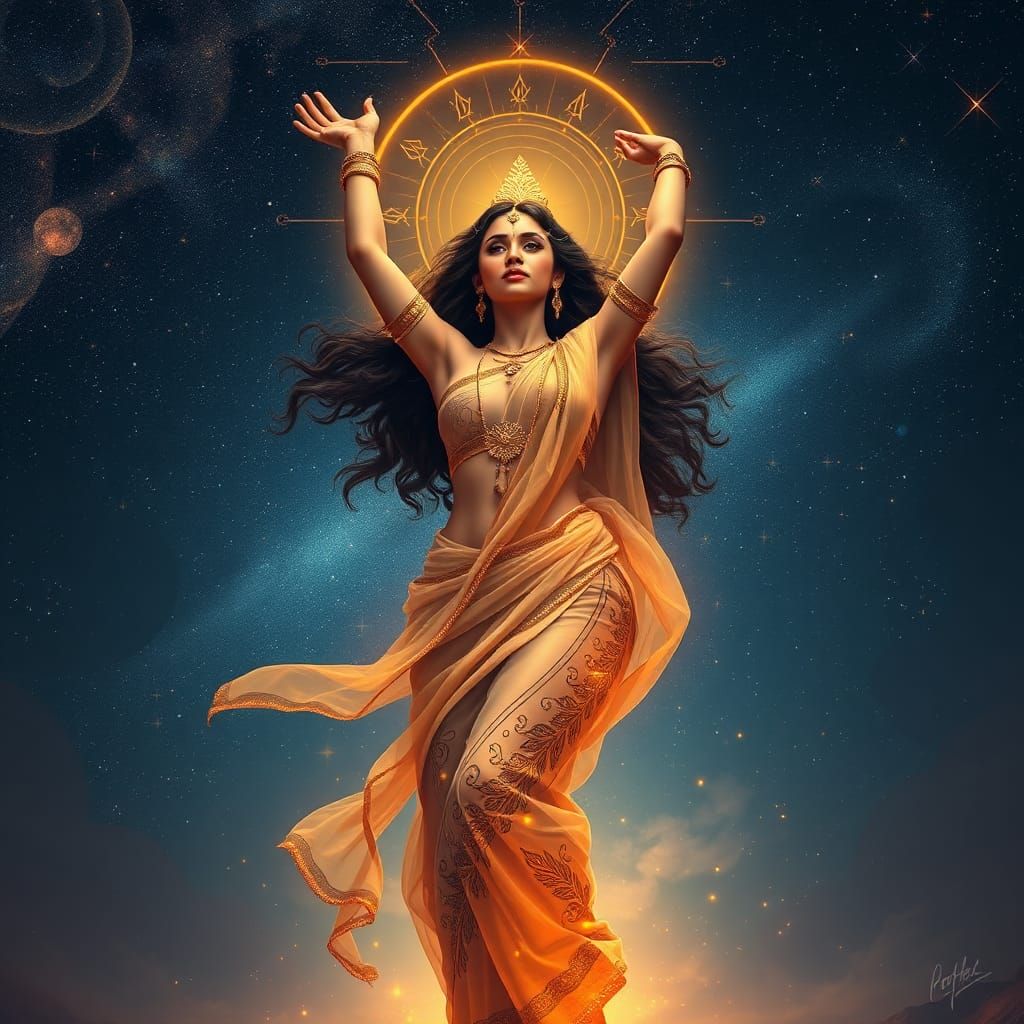 Indian Goddess Ascends to Celestial Realm in Vibrant Digital...