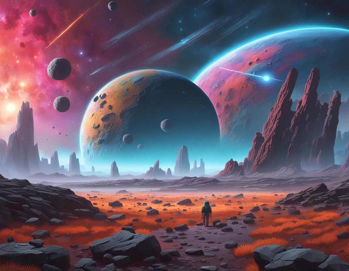 Spectacular Space Scene with Nebula and Asteroid Field