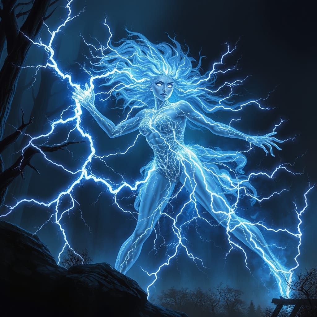 Lightning Dryad in Stormy Forest