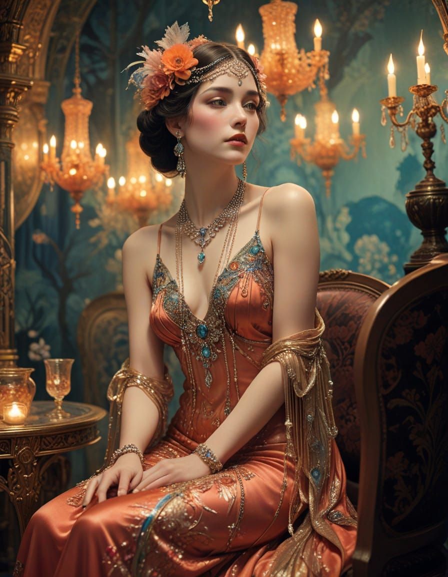 Elegant Noble Woman in 1920s Finery, Inspired by Josei Manga