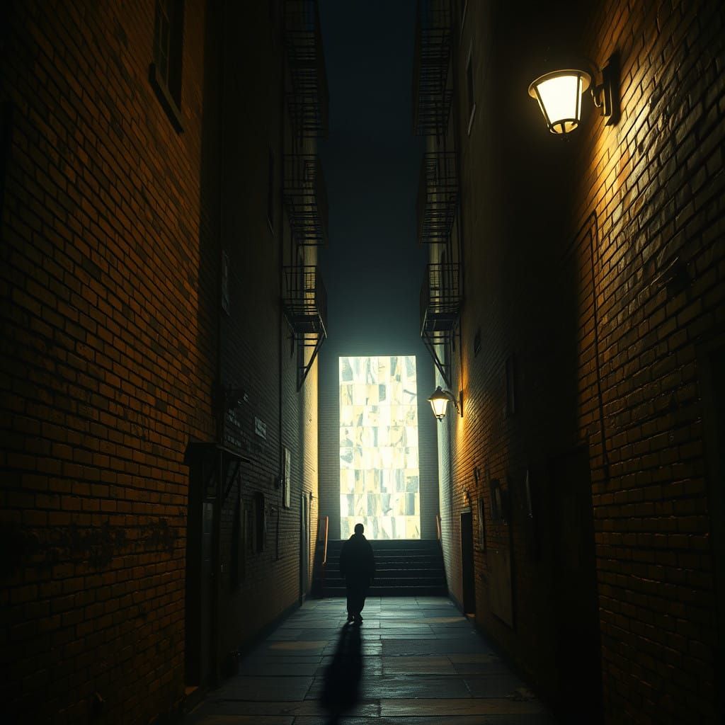 A Mysterious Urban Alleyway with Otherworldly Portal