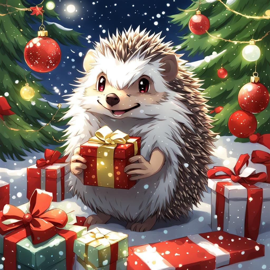 Festive Hedgehog Secret Santa in Anime Style