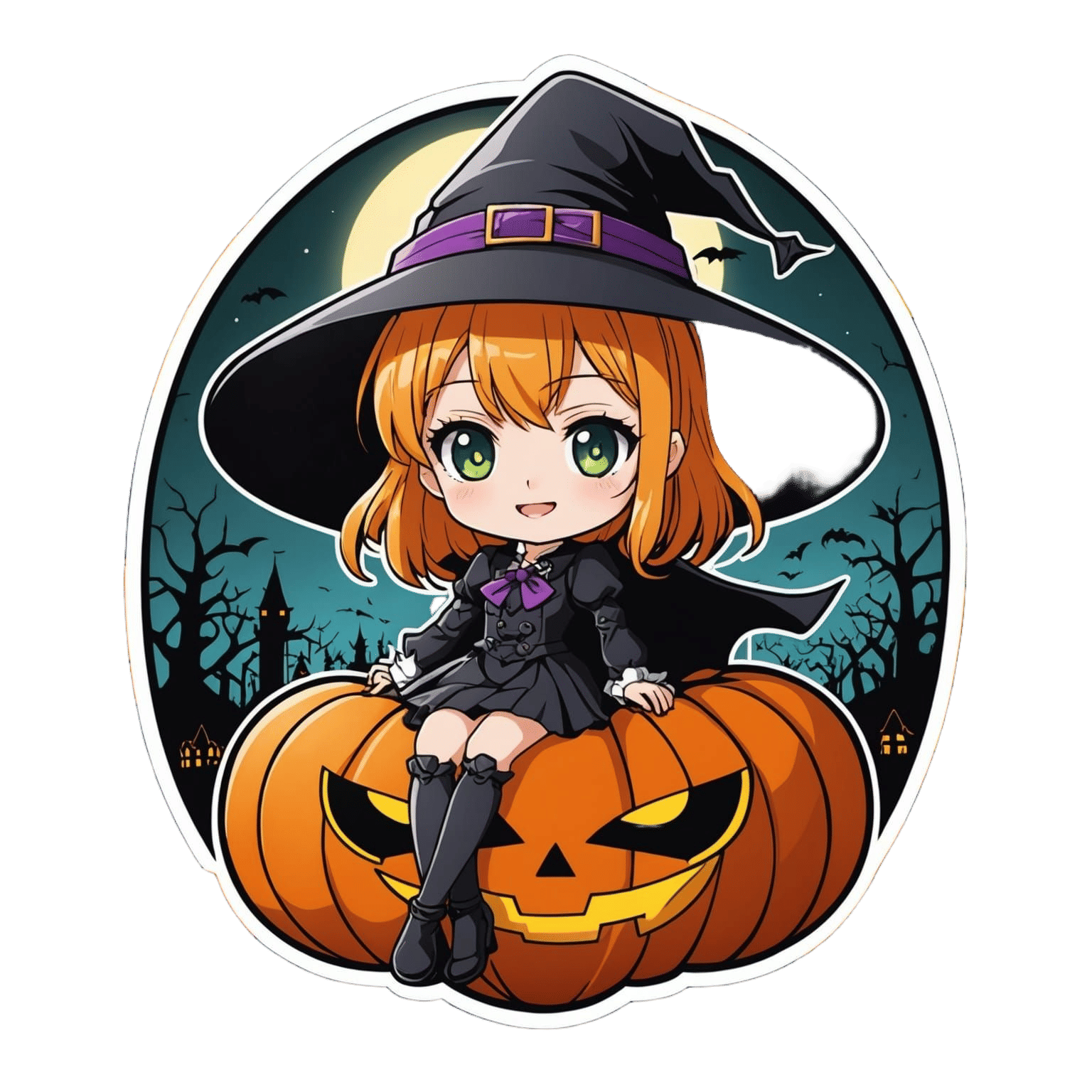 Halloween Pumpkin Sticker in Anime Style