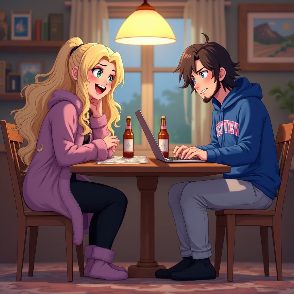 Cozy Bohemian Couple in Vibrant 3D Anime Art