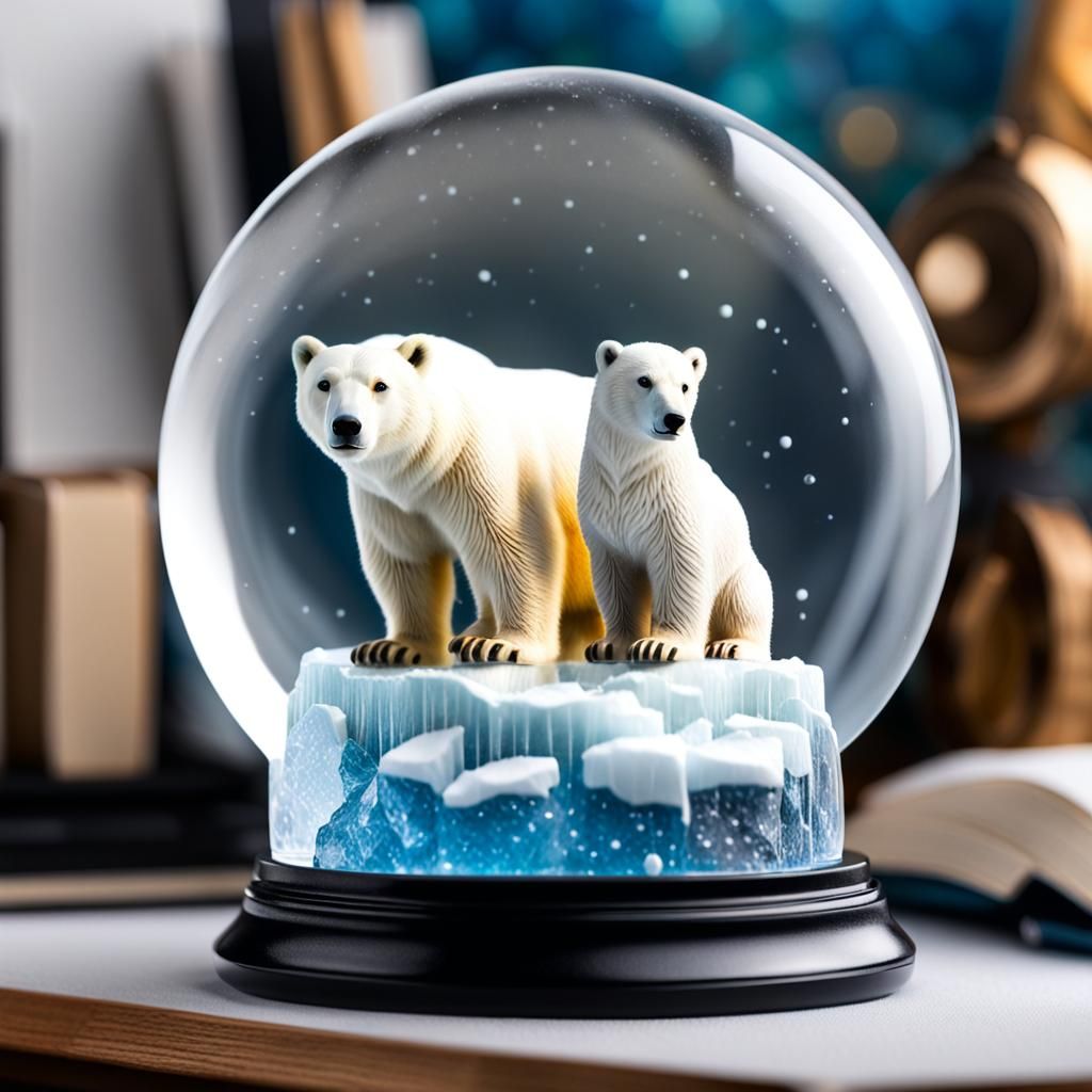 Polar Bear Family in Snow Globe: Photorealistic Wildlife Pho...