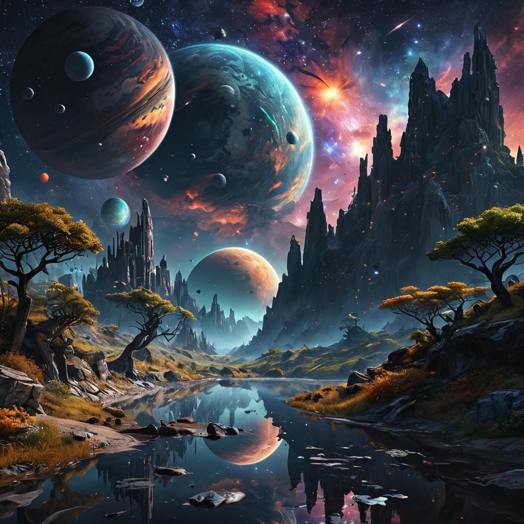 Hyperrealistic Galaxy Landscape in Space