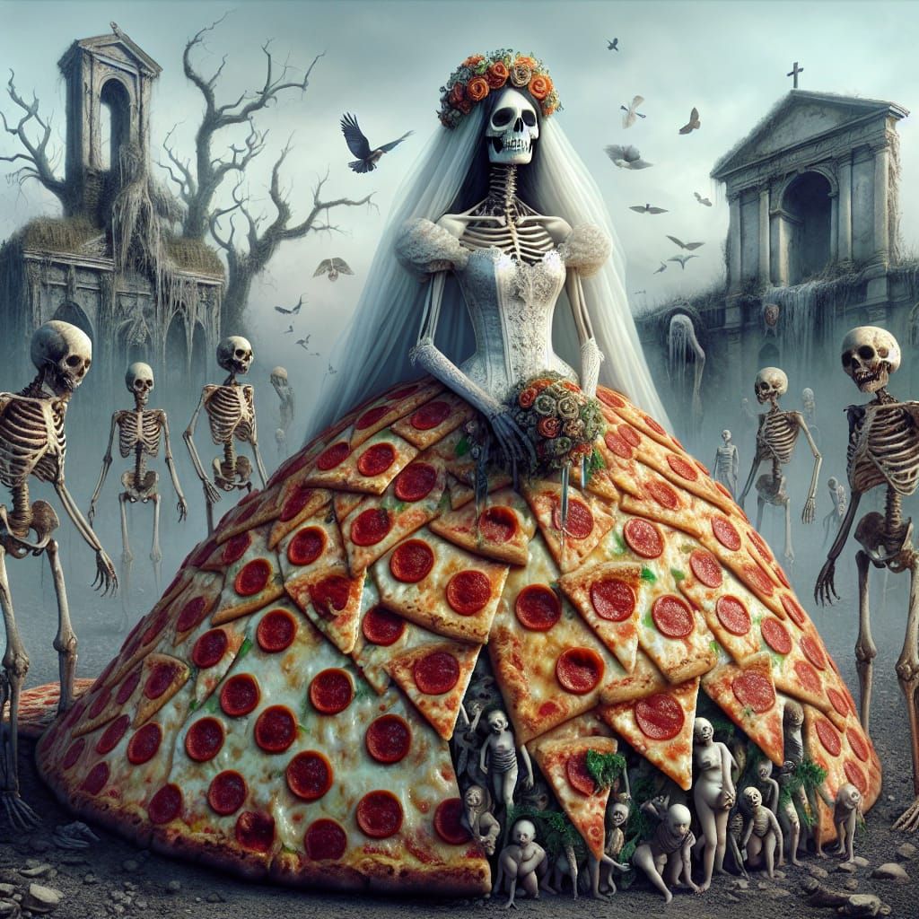 Pizza Wedding Dress in Gothic Surrealism Style