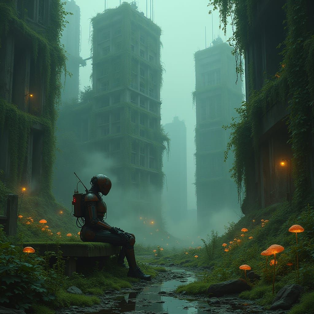Overgrown Cityscape: Nature Reclaims Ruins