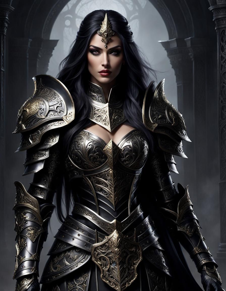 Dark Female Paladin in Ornate Armor