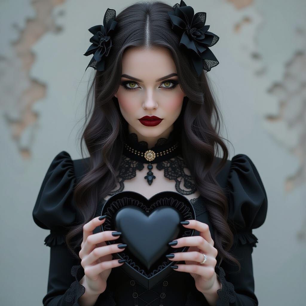 Gothic Woman Receives Heart-Shaped Toffee Box