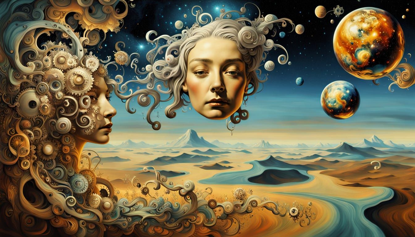 Surreal Cosmic Goddess with Clockwork Gears and Glowing Star...