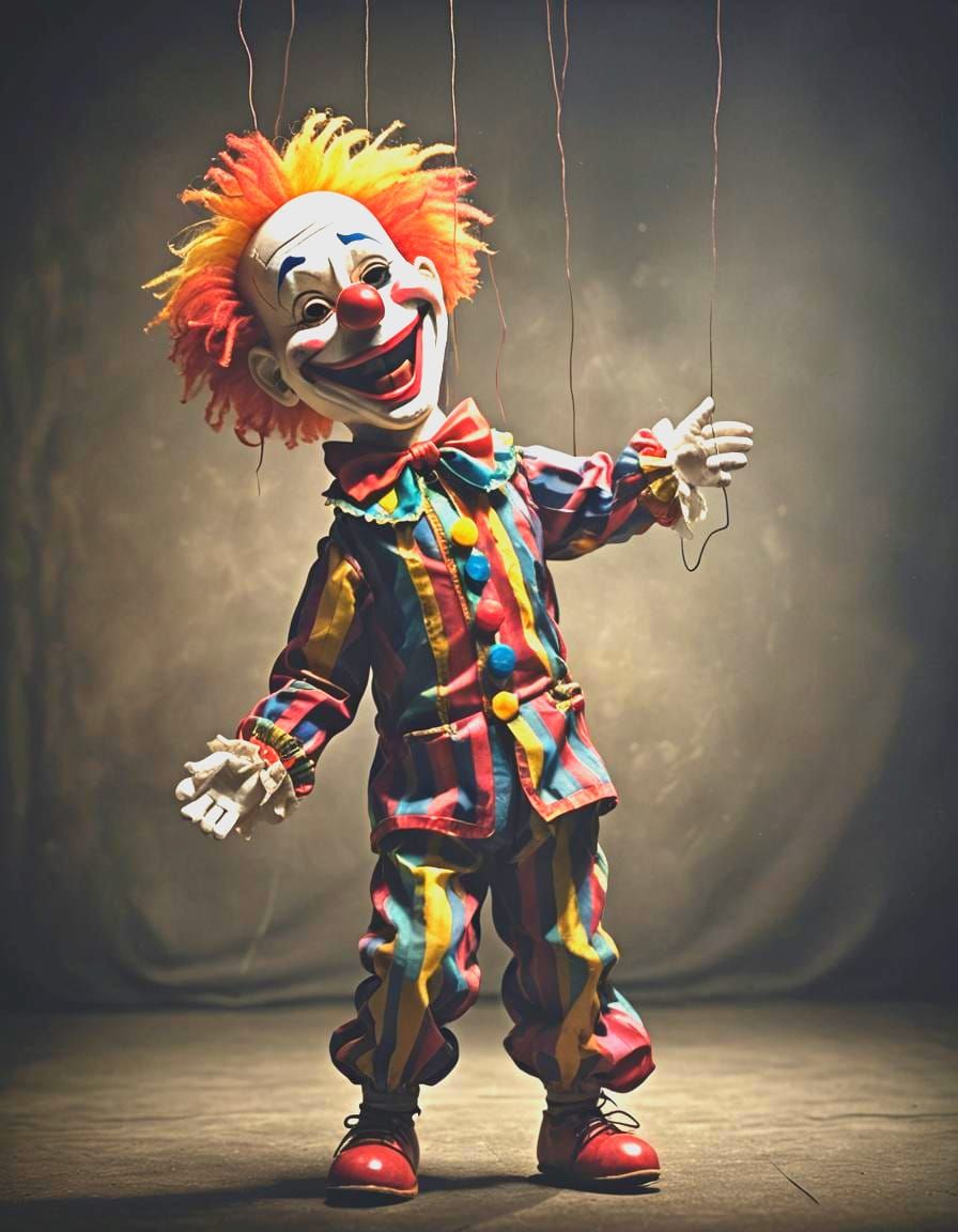 Clown Puppet Dances in Spotlight