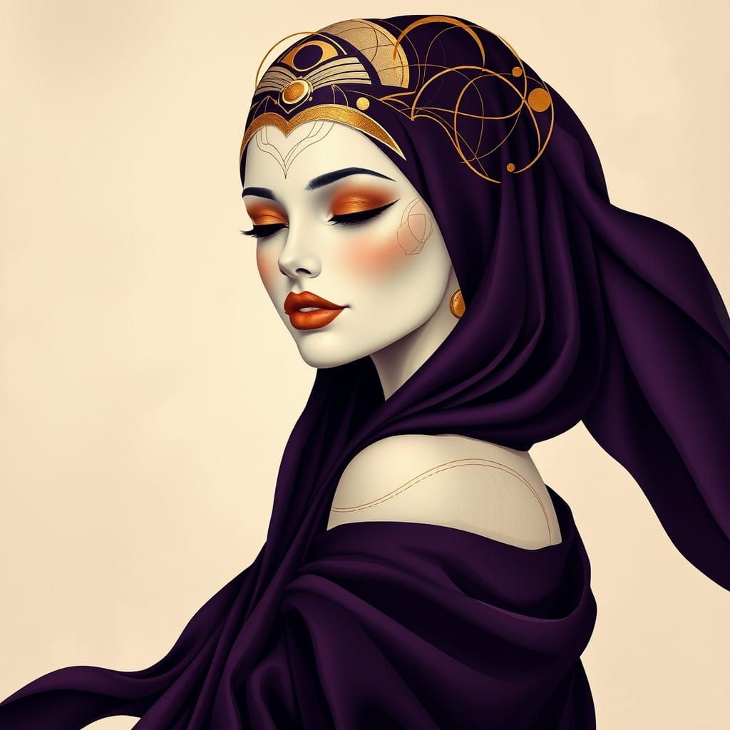 Ethereal Art Deco Goddess with Golden Smile