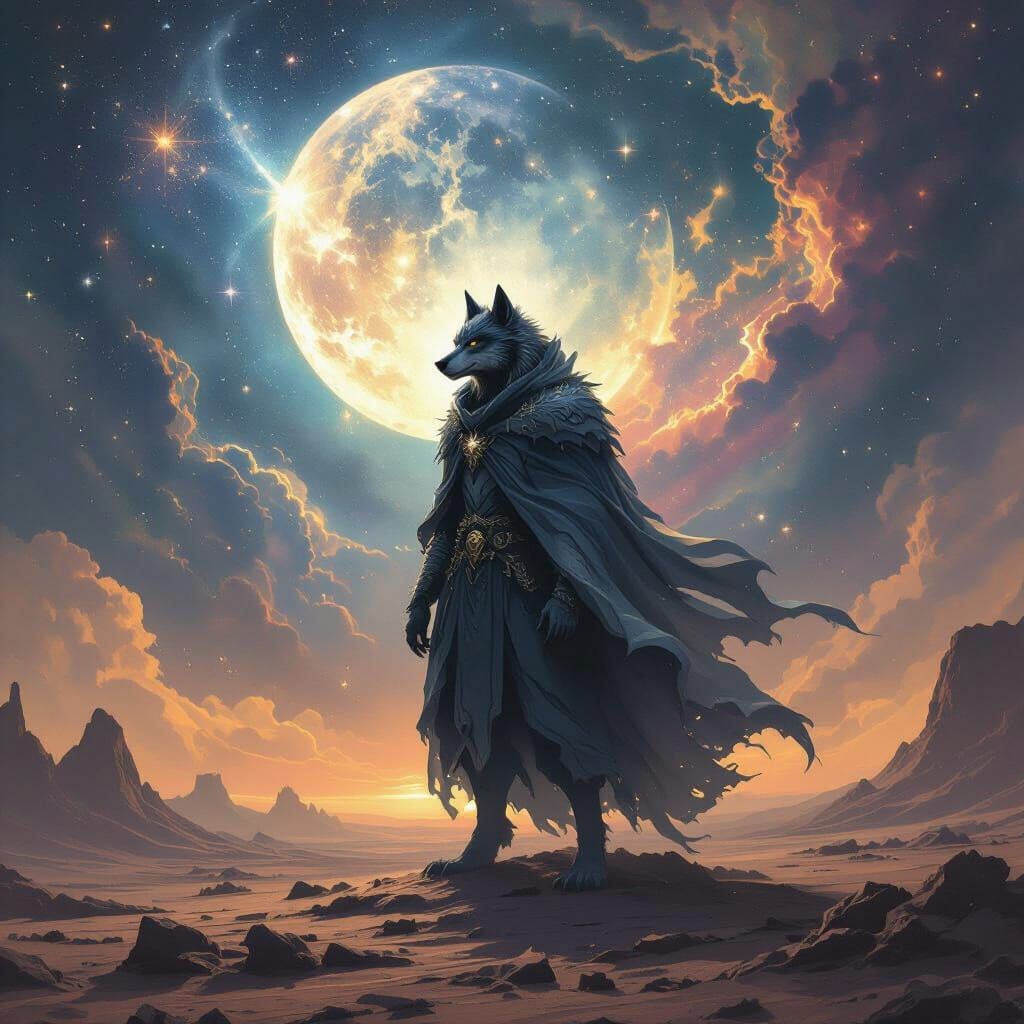 Majestic Starlit Werewolf on Alien Planet