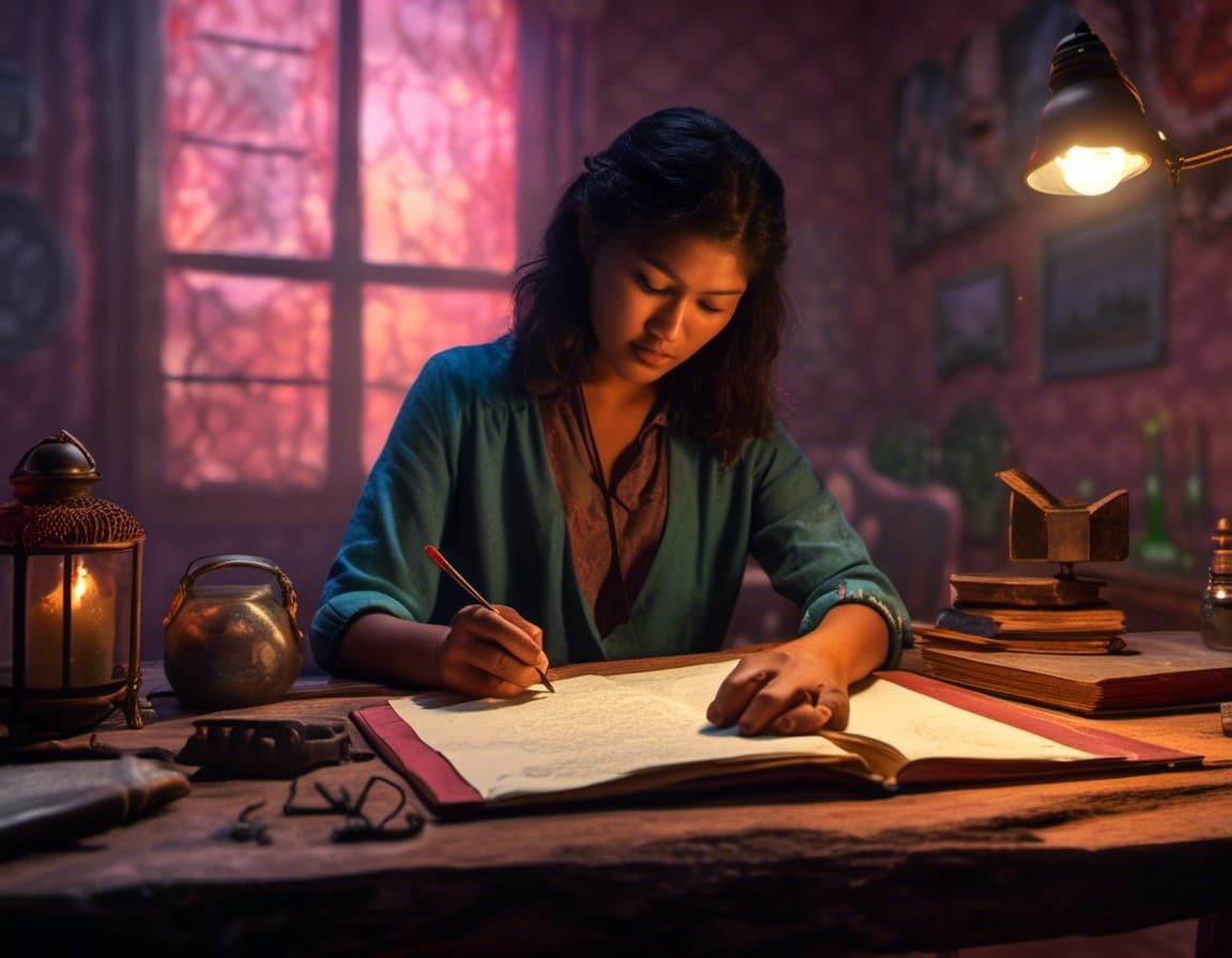 Figure Writing Letter by Oil Lamp