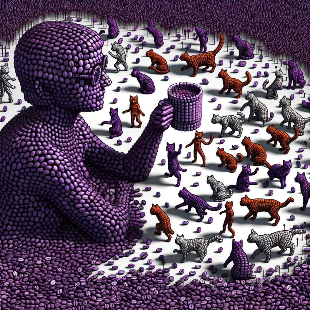 Purple Coffee Bean World with Cats and Hidden Framework