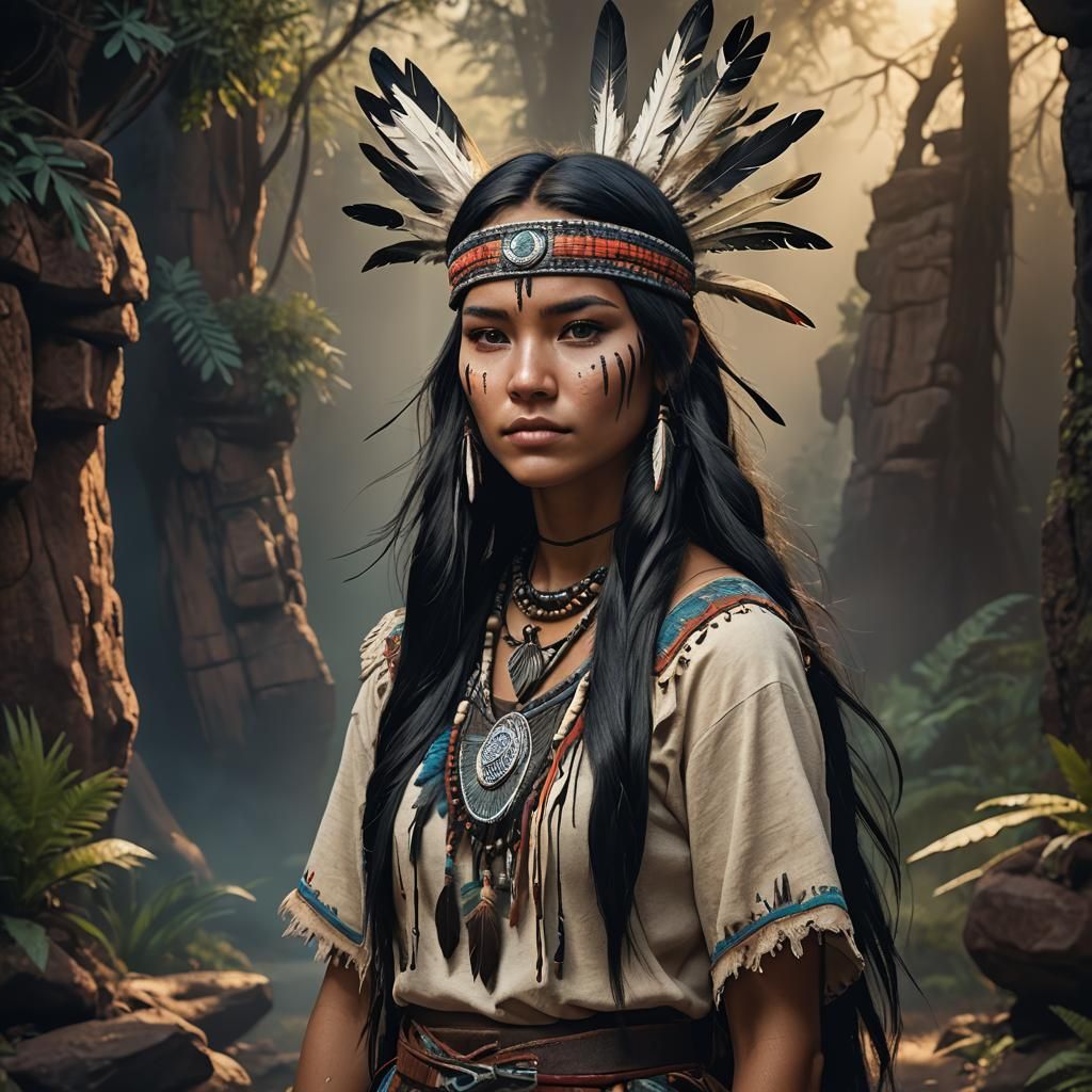 Native American Girl Portrait in Fantasy Art Style