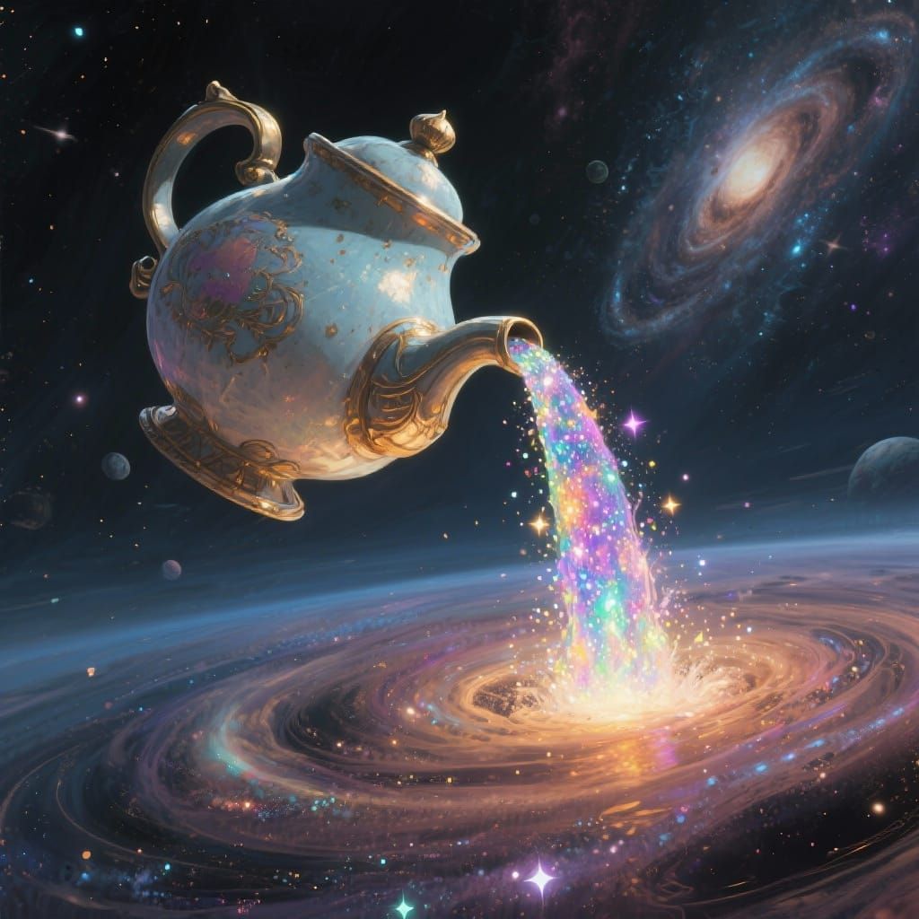 Giant Teapot Pours Stardust Into Galaxy in Vintage Sci-Fi St...