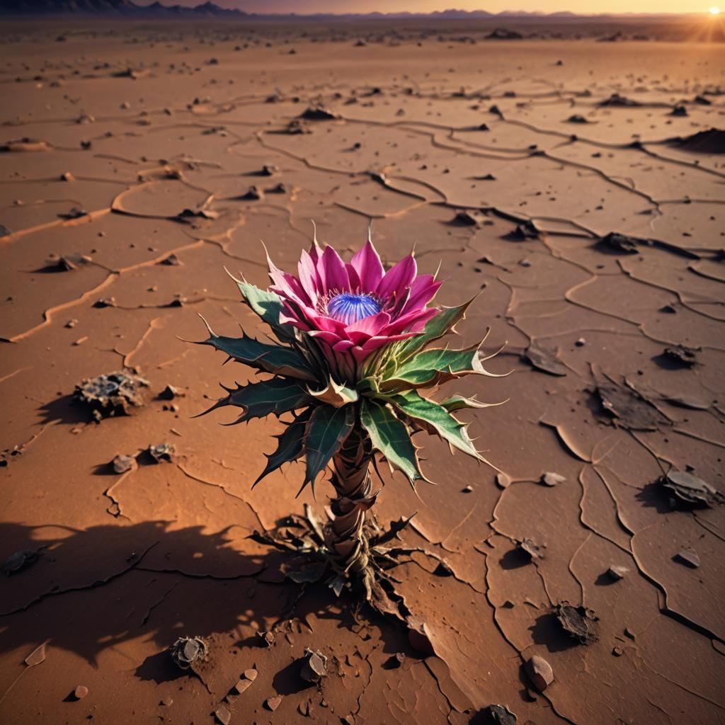 Martian Bloom: Surreal Flower on Mars in Vivid Colors