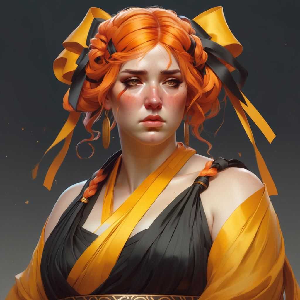 Solemn Kawaii Figure in Ancient Greek Style