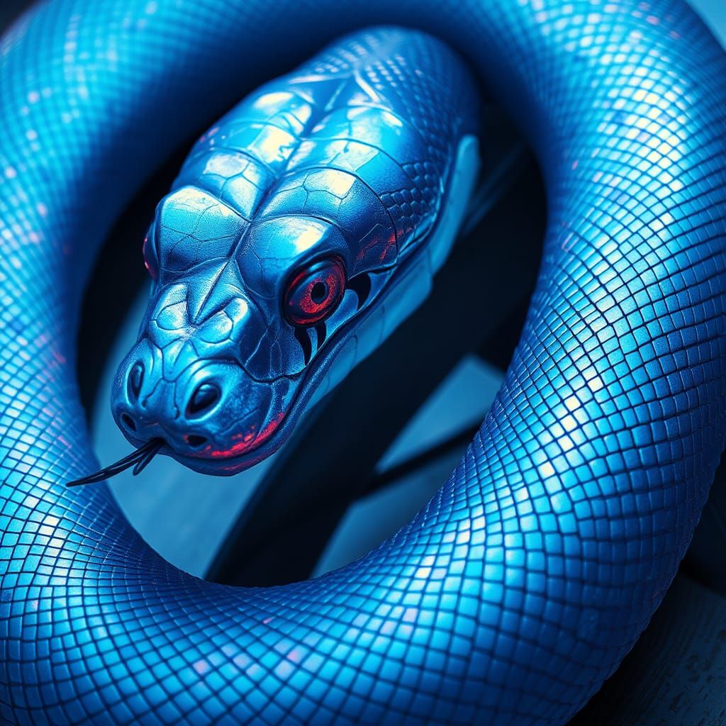 Iridescent Blue Snake in Dreamlike Digital Art