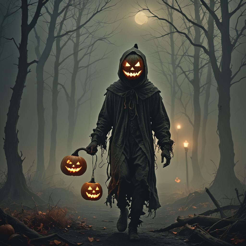 Dark Fantasy Jack O' Lantern in Eerie Fog