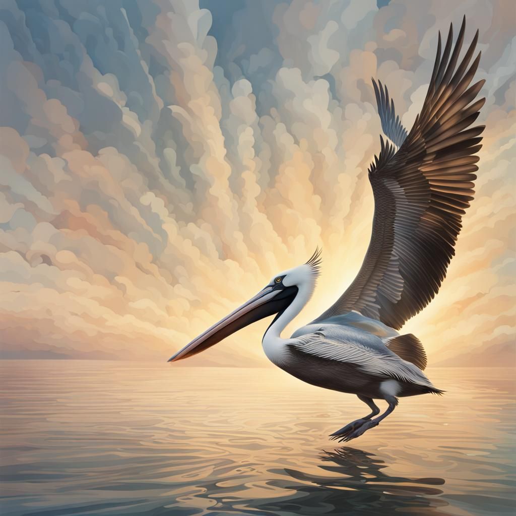 Pelican in Flight with Glistening Mackerel