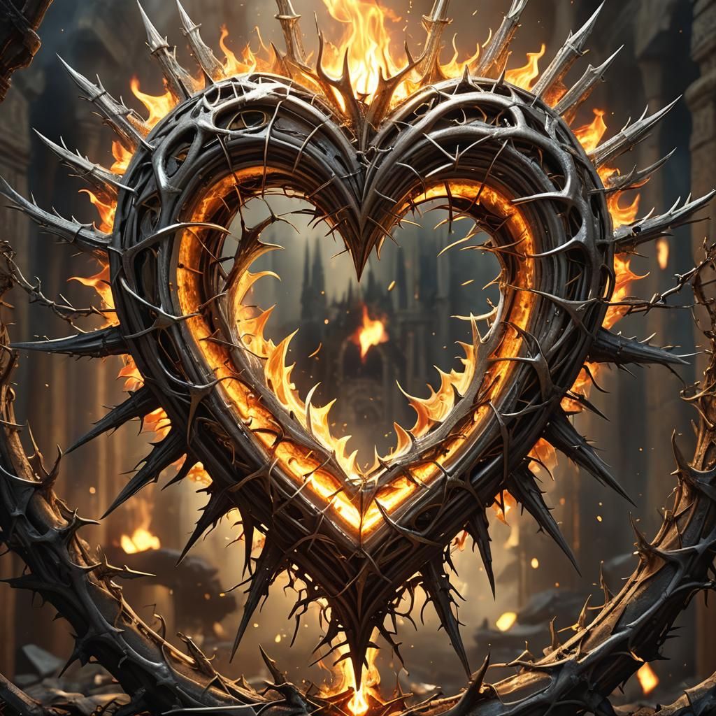 Burning Heart with Crown of Thorns, Digital Art