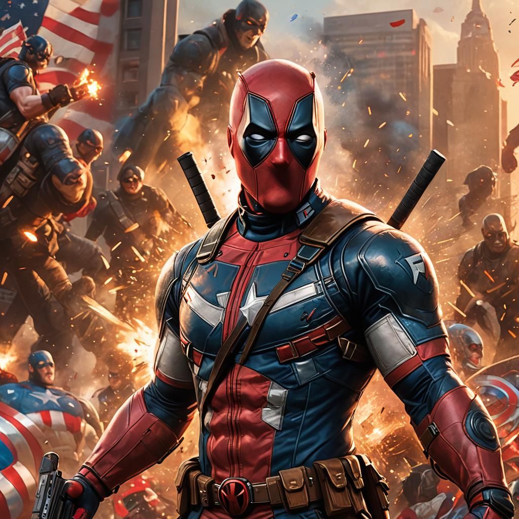 Deadpool as Captain America in Patriotic Utopia