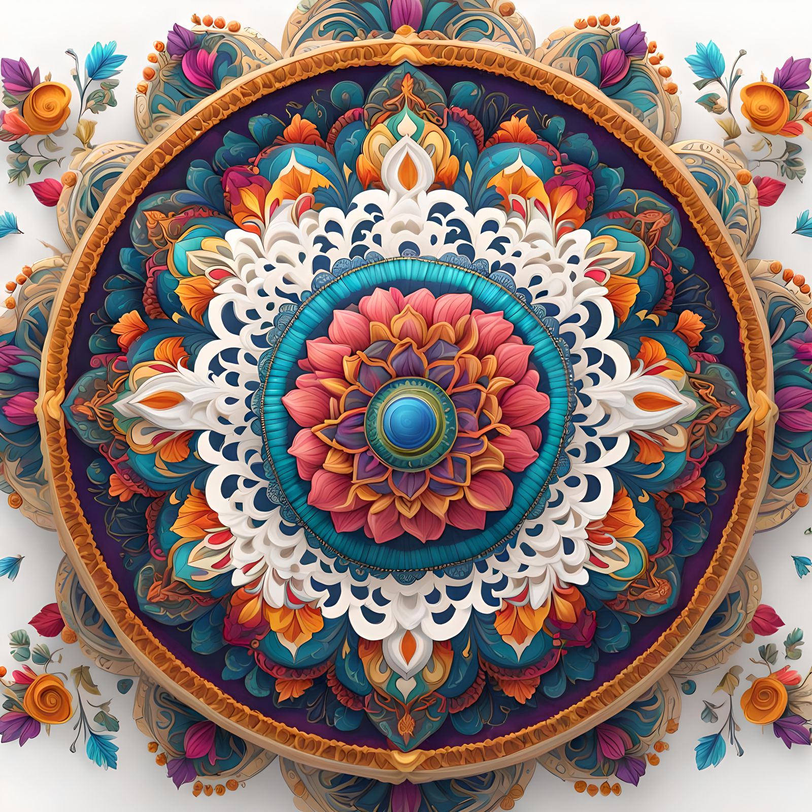 Colorful Floral Mandala on White Background