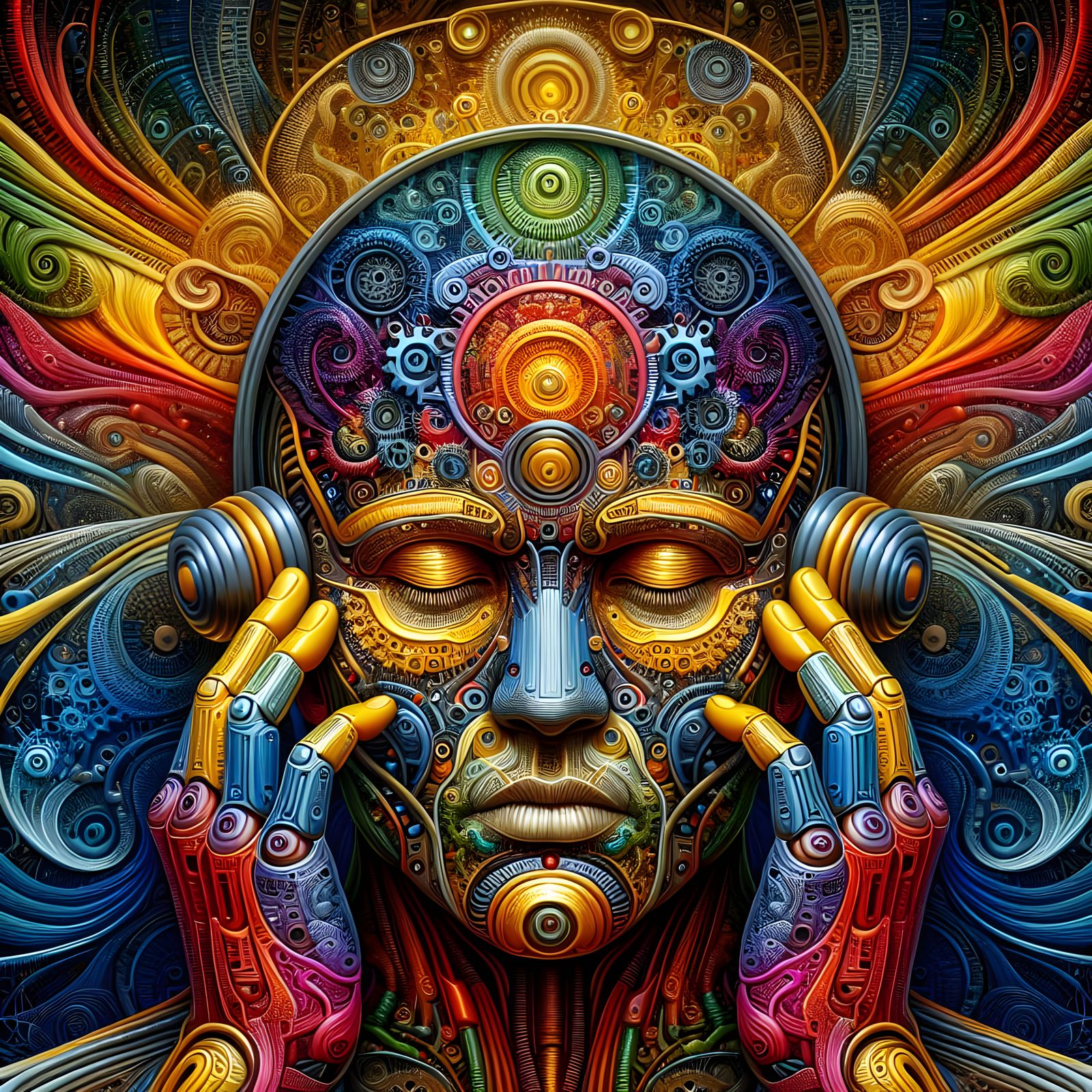 Humanoid Face in Abstract Cybernetic Style