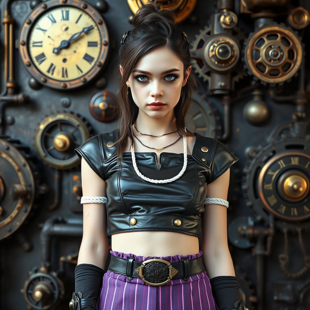 Steampunk Goddess in Industrial Era Machinery