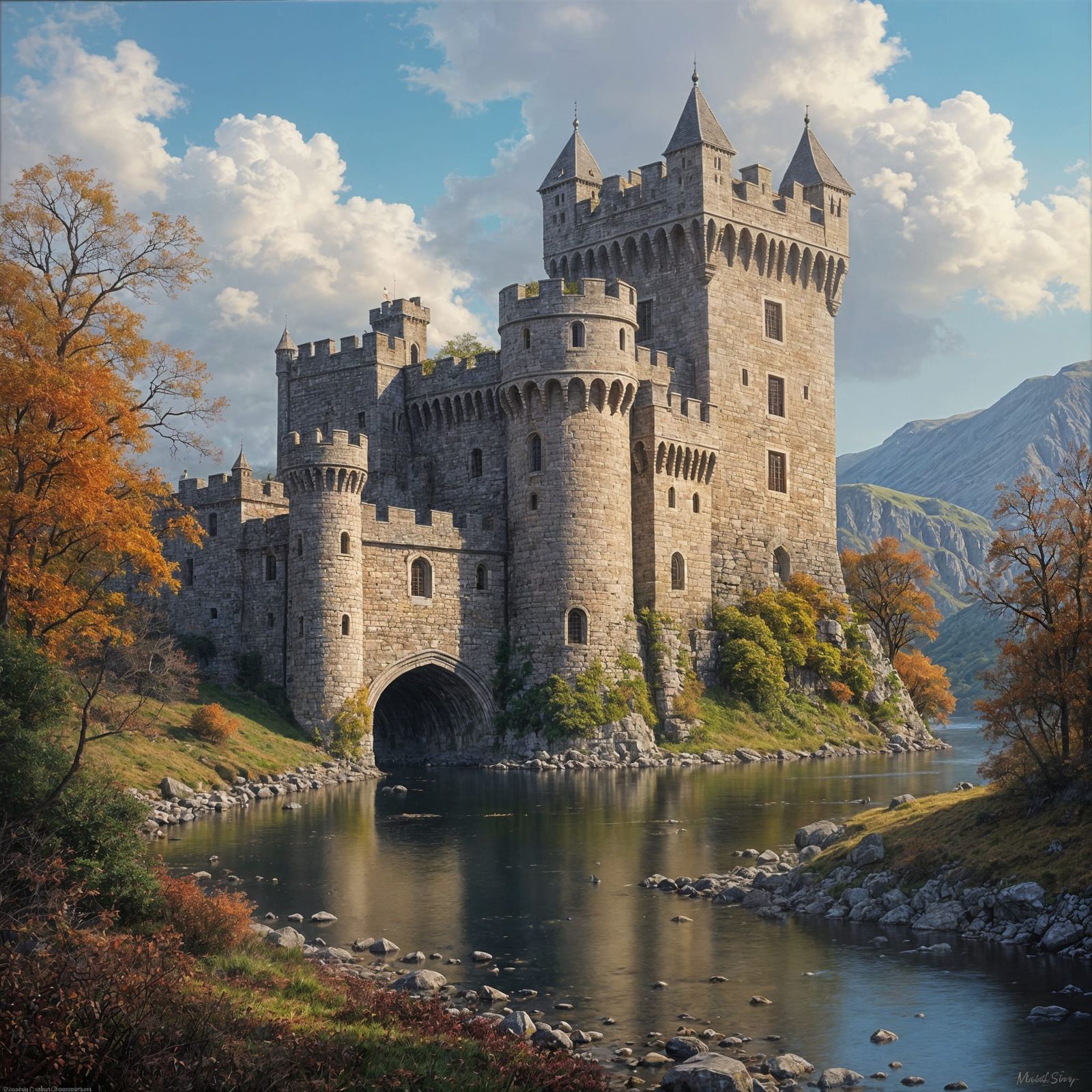 Medieval Castle in Autumnal Splendor, Scottish Heritage