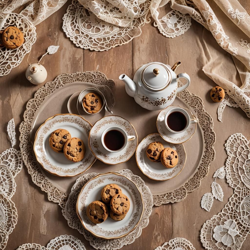 Vintage Teapot and Cookies in Golden Hour