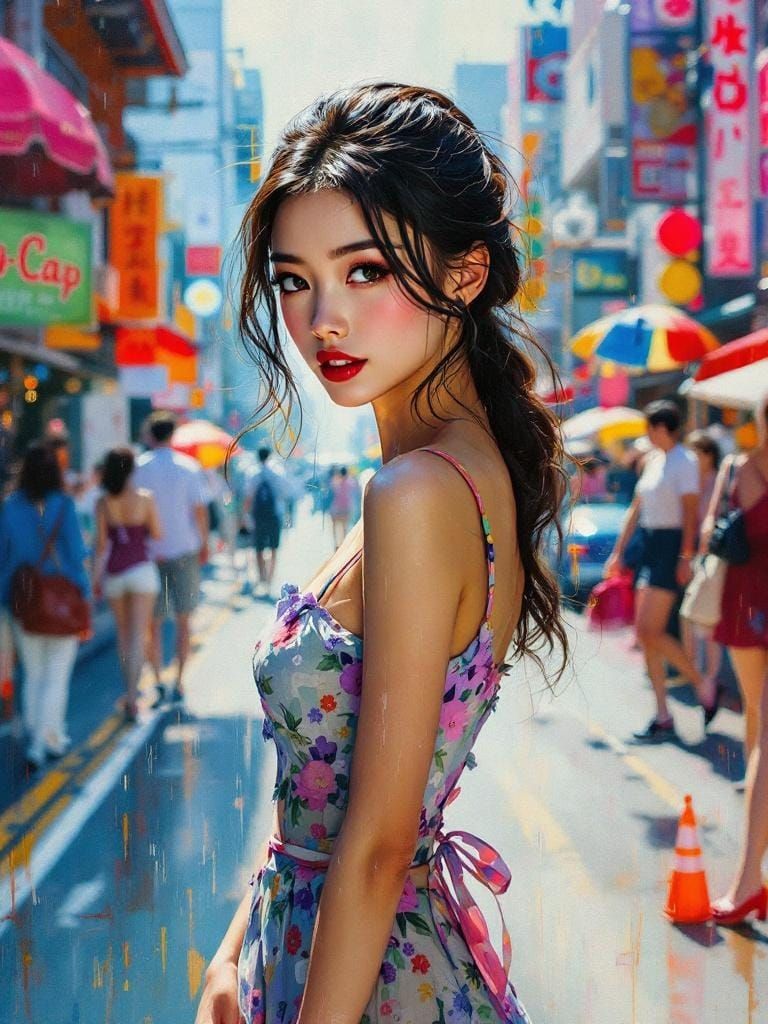 Tokyo Street Scene in Encrustique Style